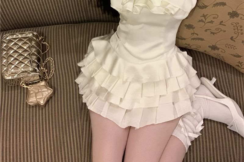 Halter Ruffle Crop Top & Pleated High-Waisted Skort