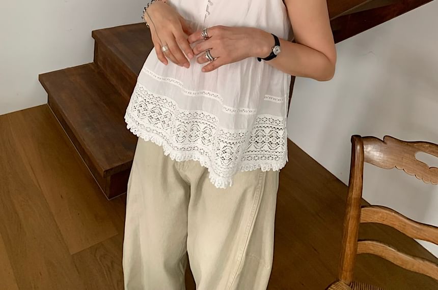 V-Neck Lace Camisole Spaghetti Strap