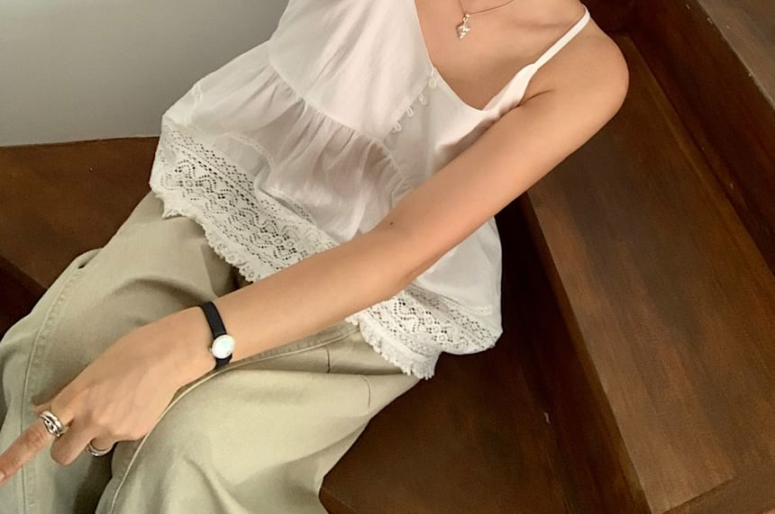V-Neck Lace Camisole Spaghetti Strap