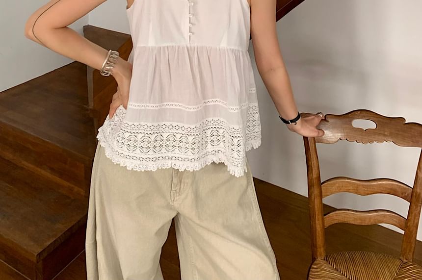 V-Neck Lace Camisole Spaghetti Strap