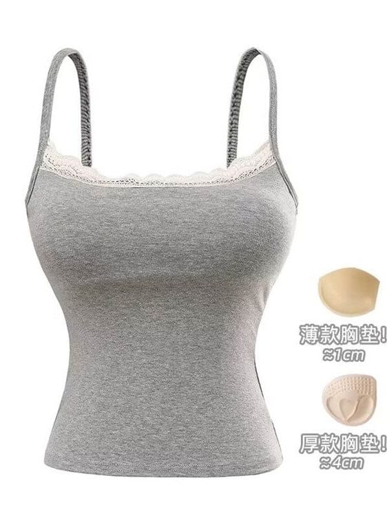 Scoop Neck Lace Cami Spaghetti Strap
