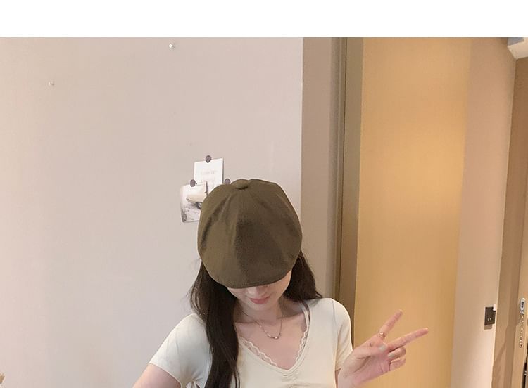 V-Neck Lace Trimmed Tee Short Sleeve