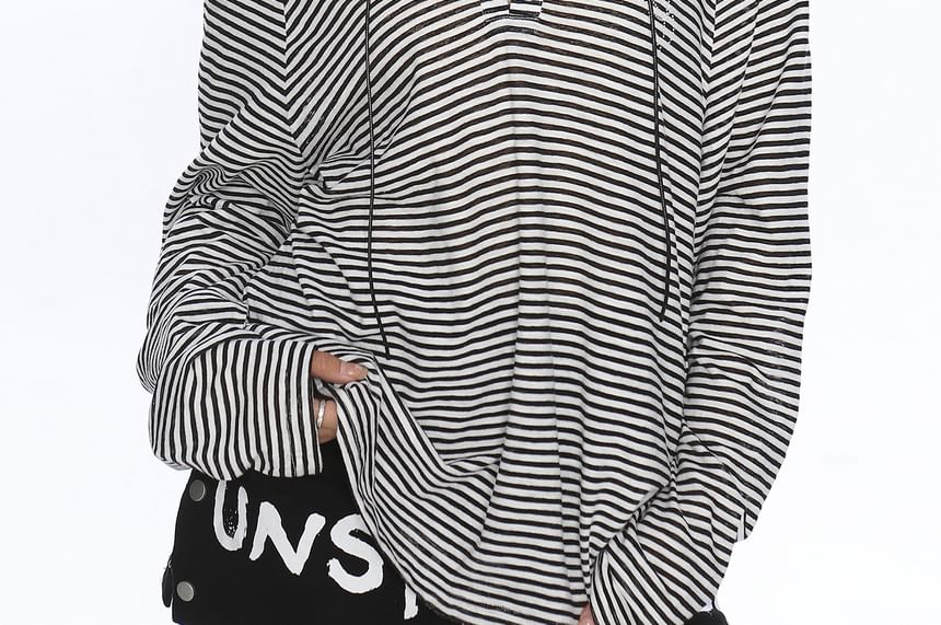 Off-Shoulder Striped Rhinestone Lace Tee