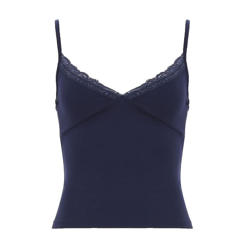 Halter V-Neck Lace-Trim Slim Fit Crop Camisole Top