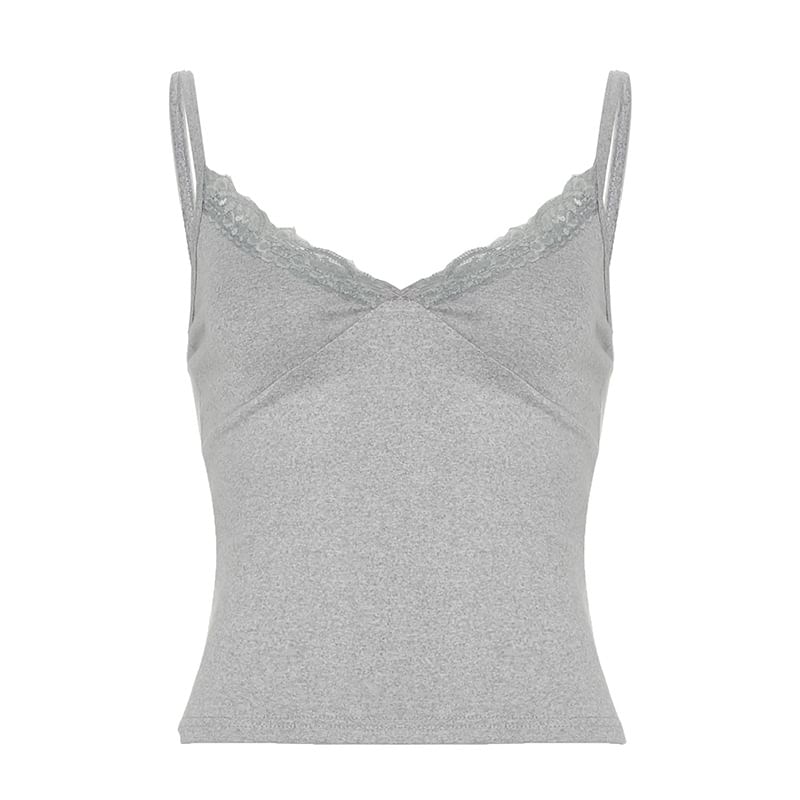 Halter V-Neck Lace-Trim Slim Fit Crop Camisole Top