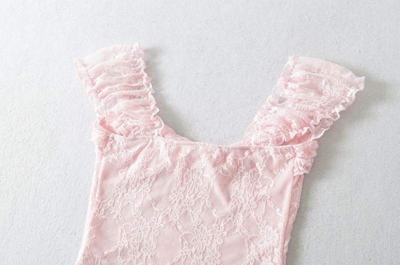Square Neck Frill Lace Sleeveless Top