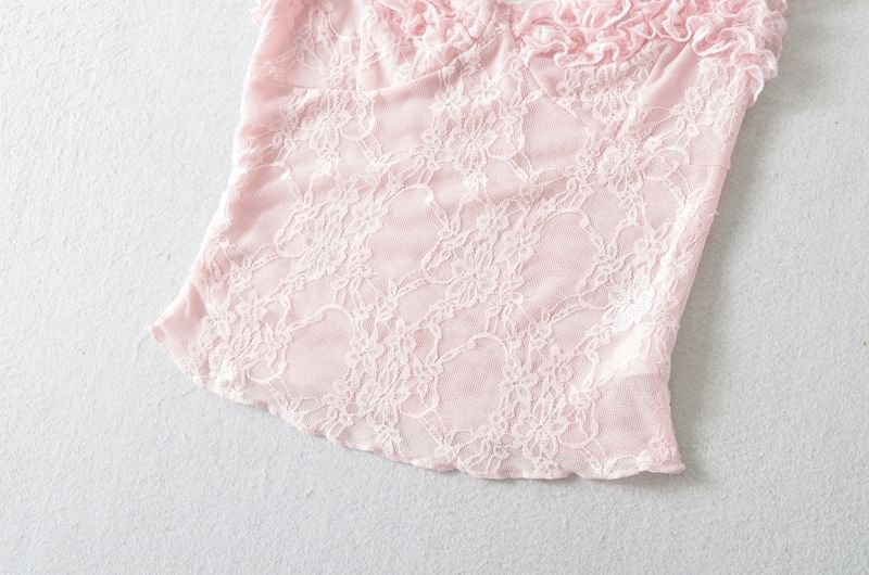 Square Neck Frill Lace Sleeveless Top