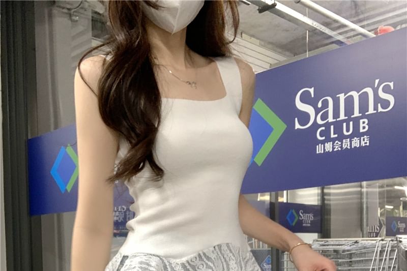 Square Neck Asymmetrical Lace Tank