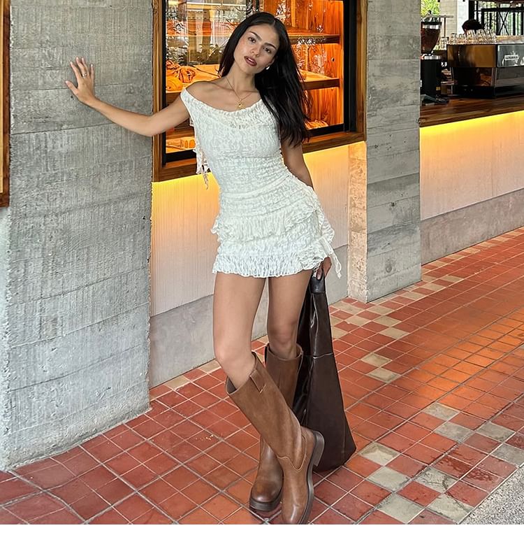 Off Shoulder Lace Crop & Mini Skirt