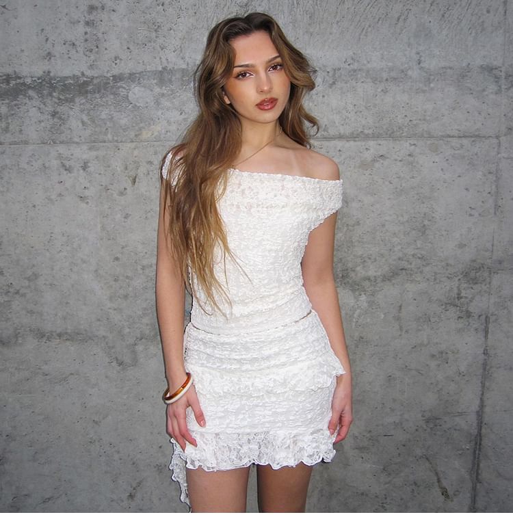 Off Shoulder Lace Crop & Mini Skirt