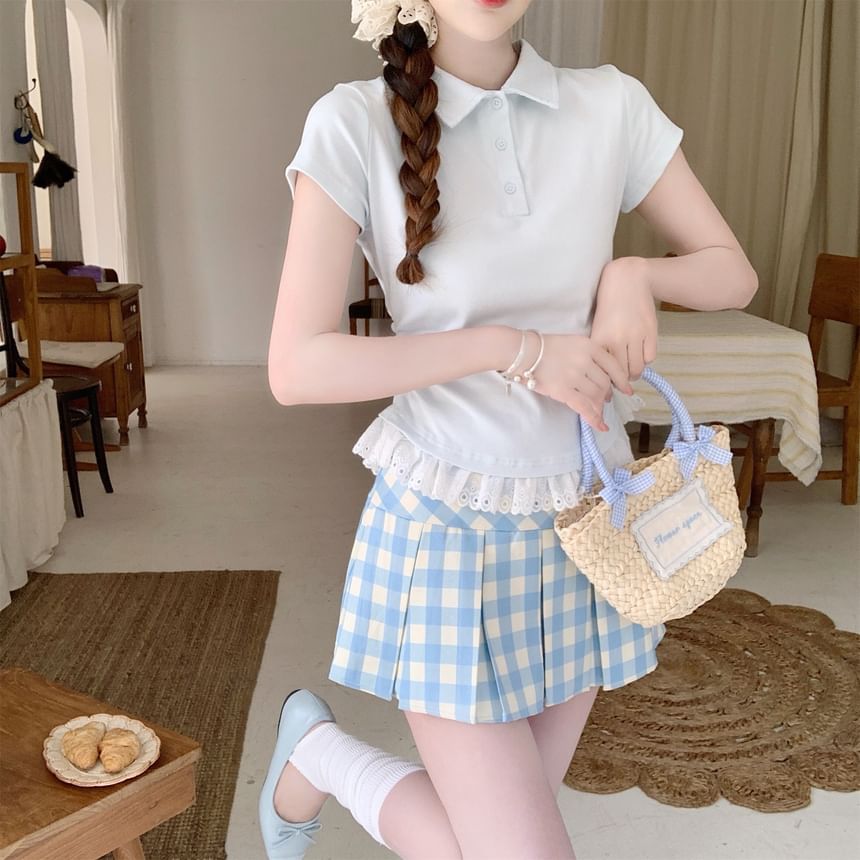 High Rise Gingham Pleated A-Line Mini Skirt