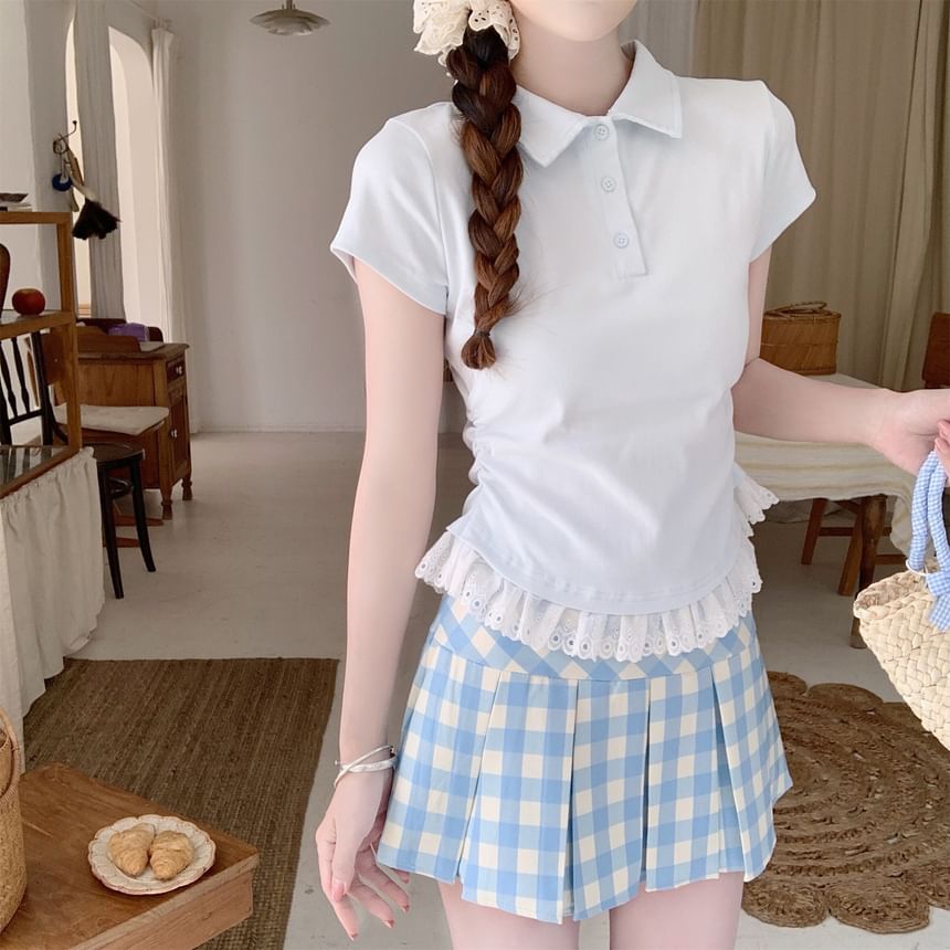 High Rise Gingham Pleated A-Line Mini Skirt