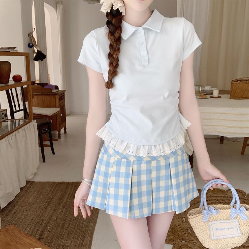 High Rise Gingham Pleated A-Line Mini Skirt