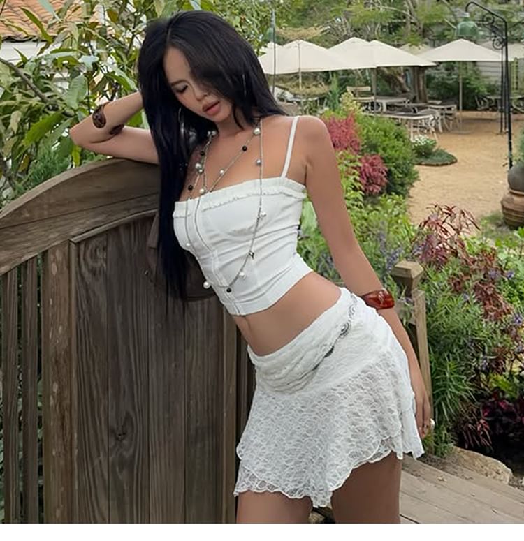 Plain Camisole Crop Top & Asymmetrical Mini Skirt