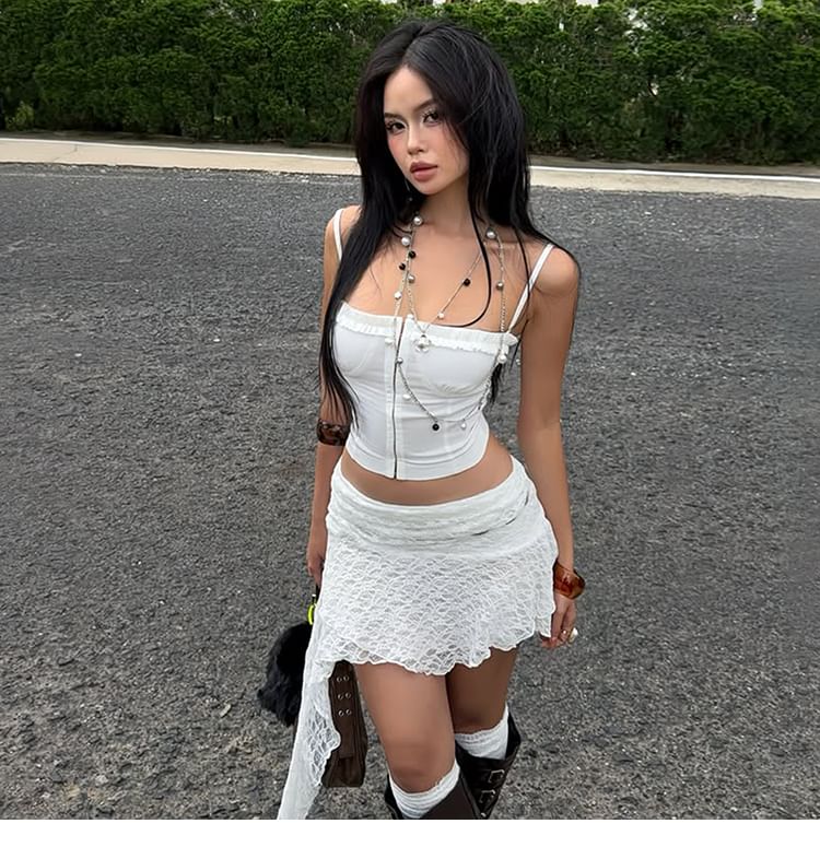 Plain Camisole Crop Top & Asymmetrical Mini Skirt