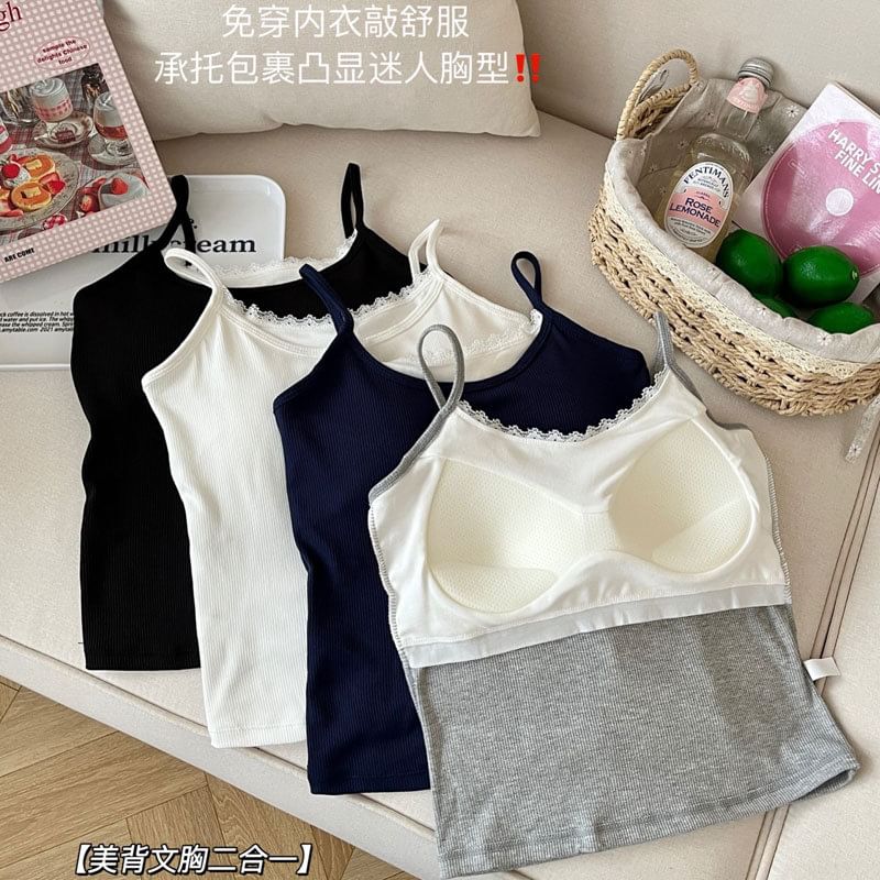 Mock Two-Piece Lace Padded Camisole