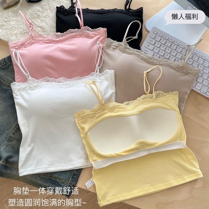 Lace Trim Padded Slim Camisole