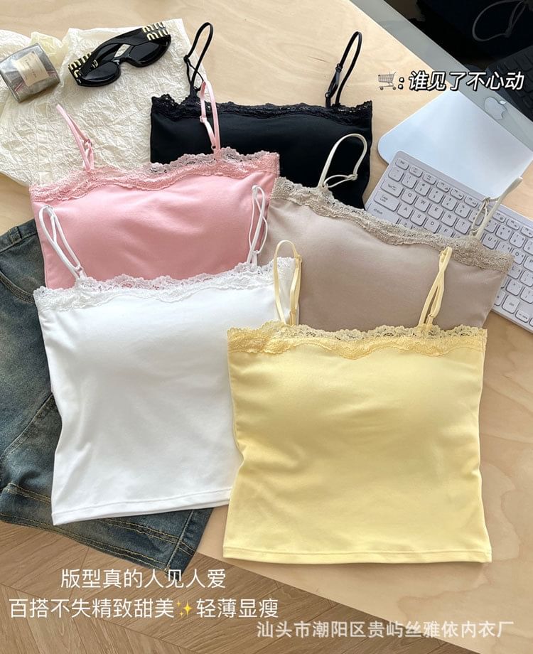 Lace Trim Padded Slim Camisole