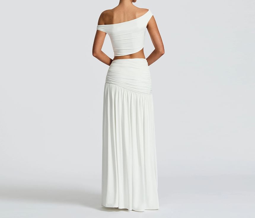 Set: Crop Top and Ruched Slit Maxi A-Line Skirt