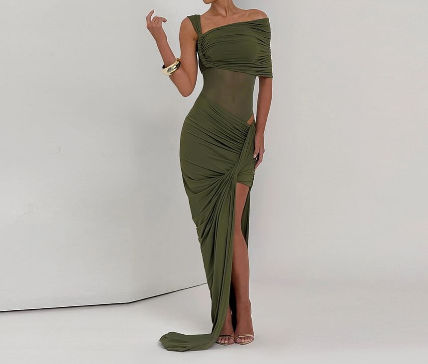 Set: Ruched Bodysuit Top and Asymmetrical Pencil Skirt