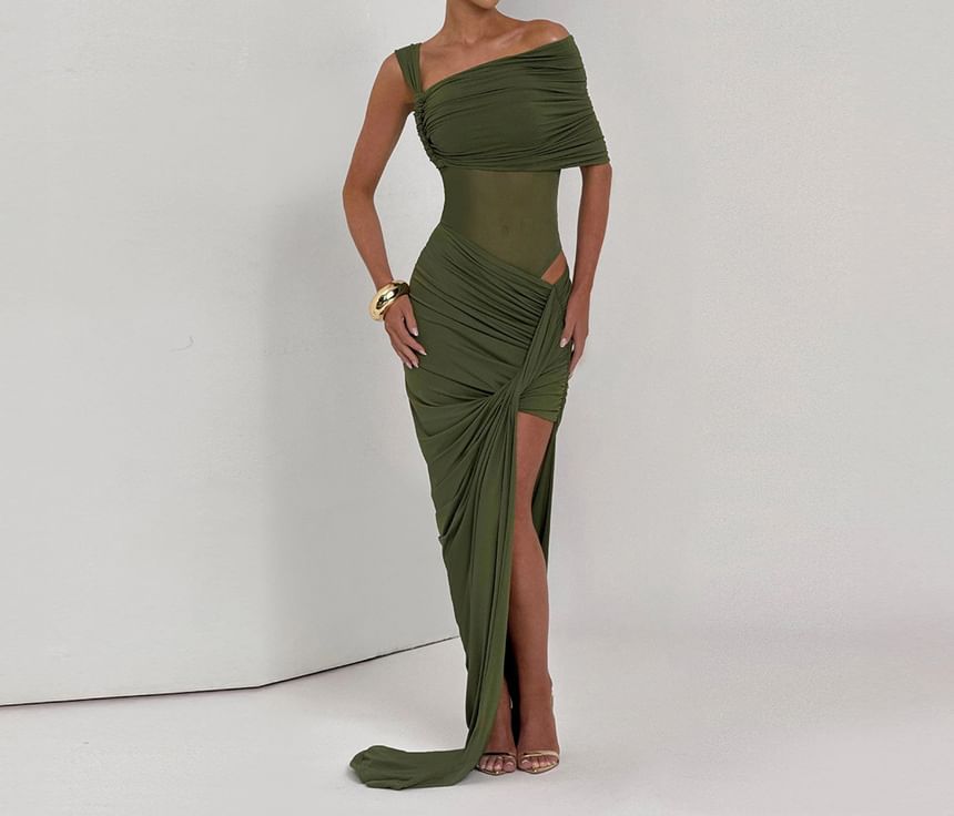 Set: Ruched Bodysuit Top and Asymmetrical Pencil Skirt