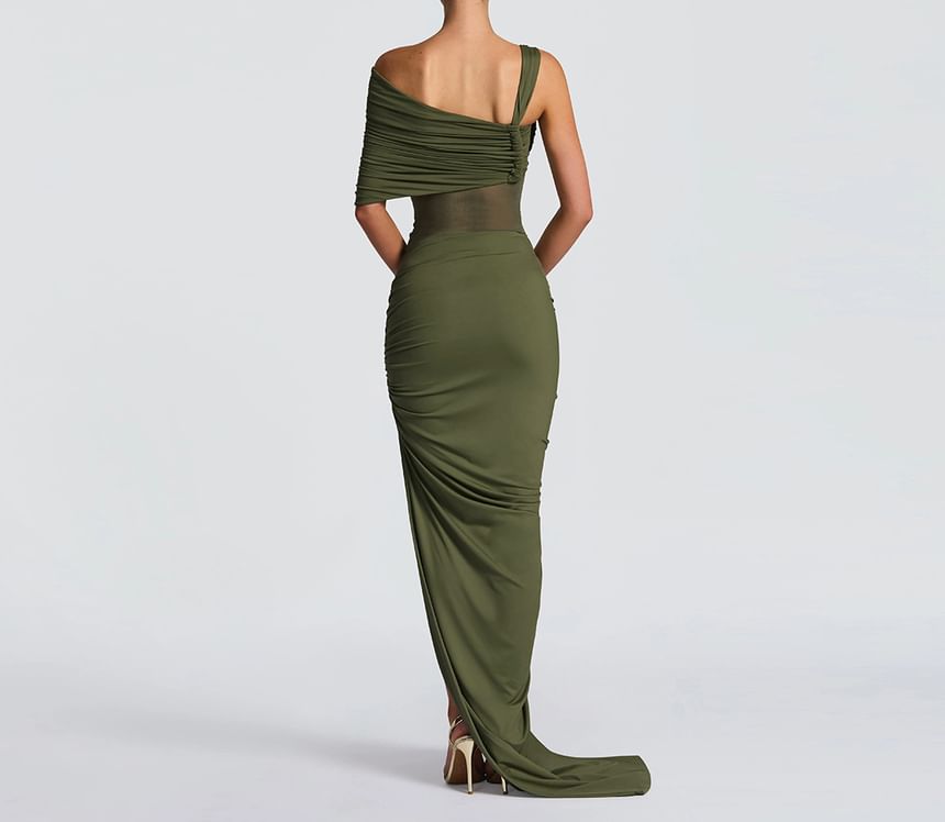 Set: Ruched Bodysuit Top and Asymmetrical Pencil Skirt