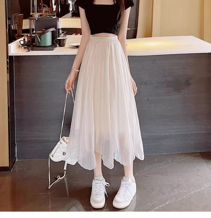 Chiffon A-Line Midi Skirt with High Waist