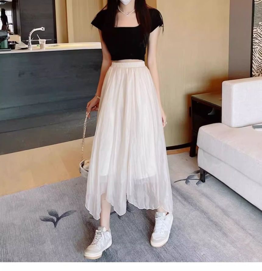 Chiffon A-Line Midi Skirt with High Waist