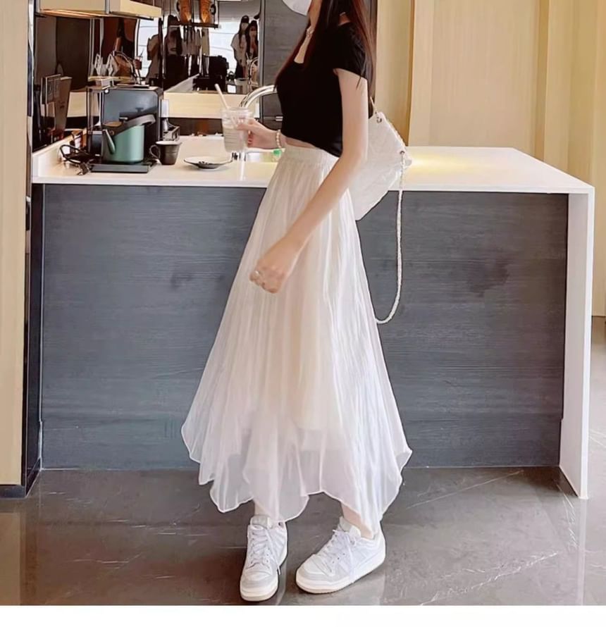 Chiffon A-Line Midi Skirt with High Waist