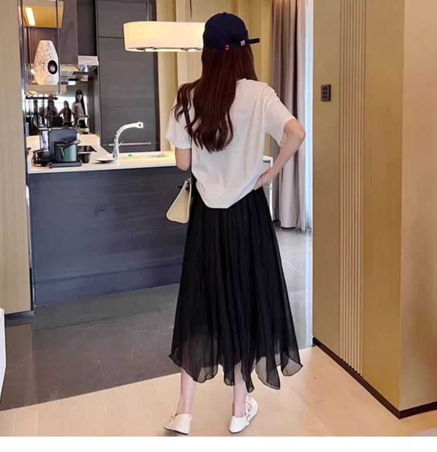 Chiffon A-Line Midi Skirt with High Waist