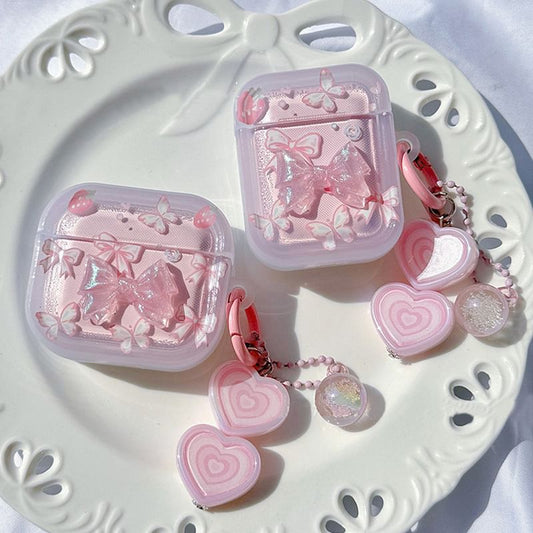 Bow Heart Apple AirPods / Pro Earphone Case Skin with Charm