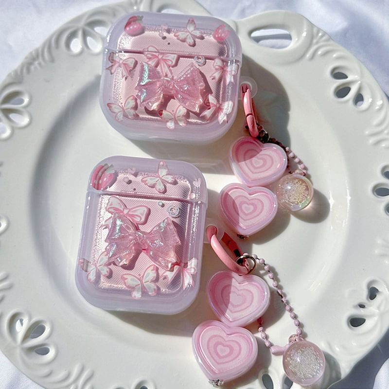 Bow Heart Apple AirPods / Pro Earphone Case Skin with Charm