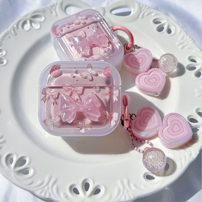 Bow Heart Apple AirPods / Pro Earphone Case Skin with Charm