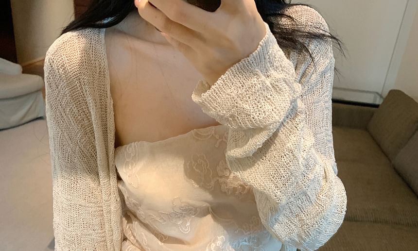 Sheer Open Front Lace Jacket with Tube Top and Shorts