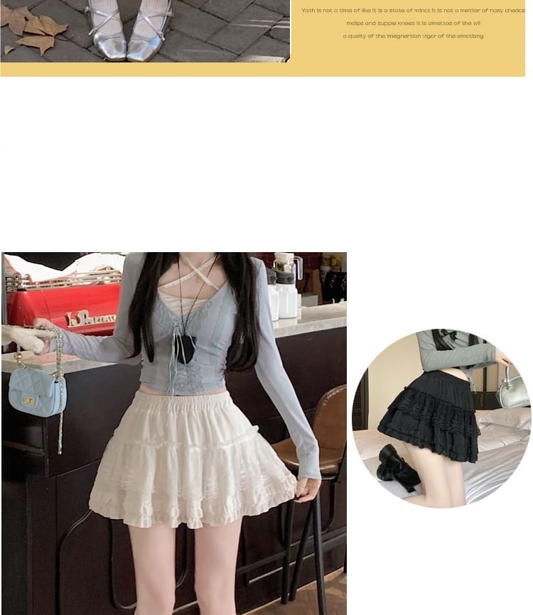 A-Line Lace Mini Skirt with Ruffle Panel