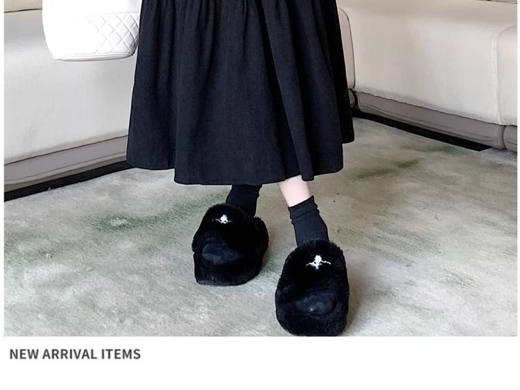 Elastic Waist Plain A-Line Midi Skirt