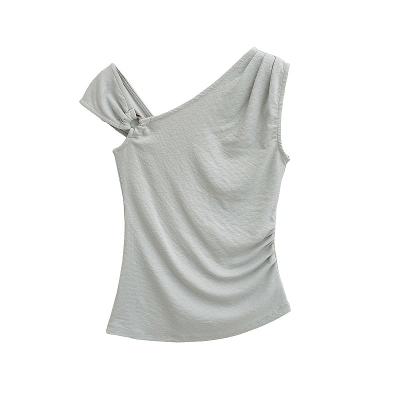 Plain Asymmetric Cap-Sleeved Top