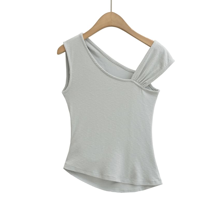 Plain Asymmetric Cap-Sleeved Top