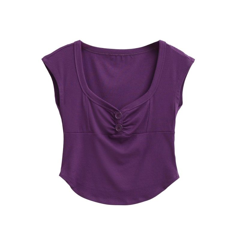 Plain Square-Necked Cap-Sleeved Crop Top