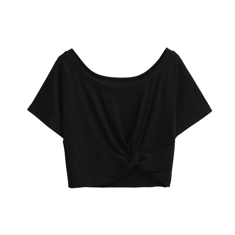 Knot-Front Scooped-Neck Short-Sleeved Crop Tee