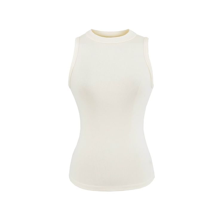 Plain Cropped Crew-Necked Tank Top