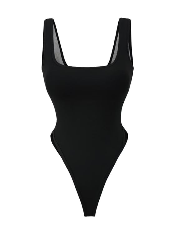 Plain Square-Necked Sleeveless Bodysuit Top