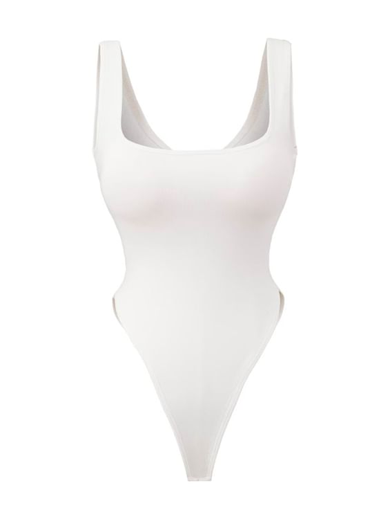 Plain Square-Necked Sleeveless Bodysuit Top