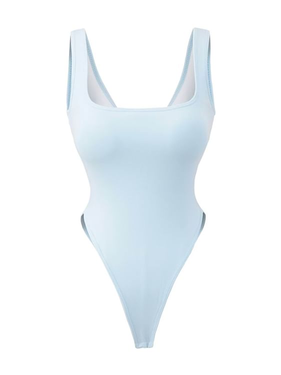 Plain Square-Necked Sleeveless Bodysuit Top