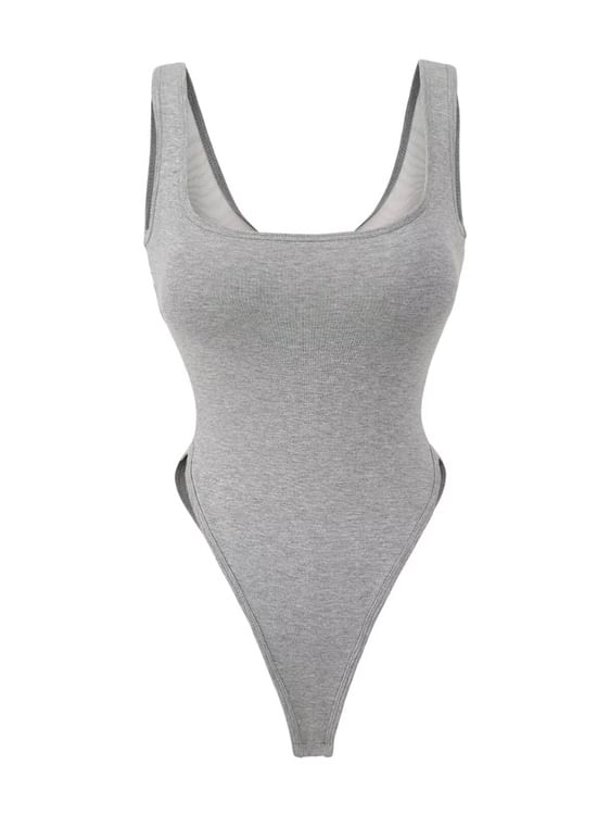 Plain Square-Necked Sleeveless Bodysuit Top