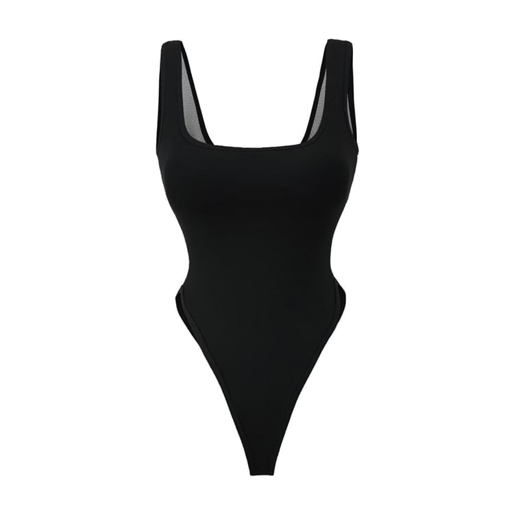 Plain Square-Necked Sleeveless Bodysuit Top