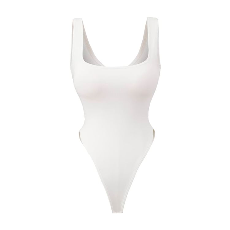Plain Square-Necked Sleeveless Bodysuit Top