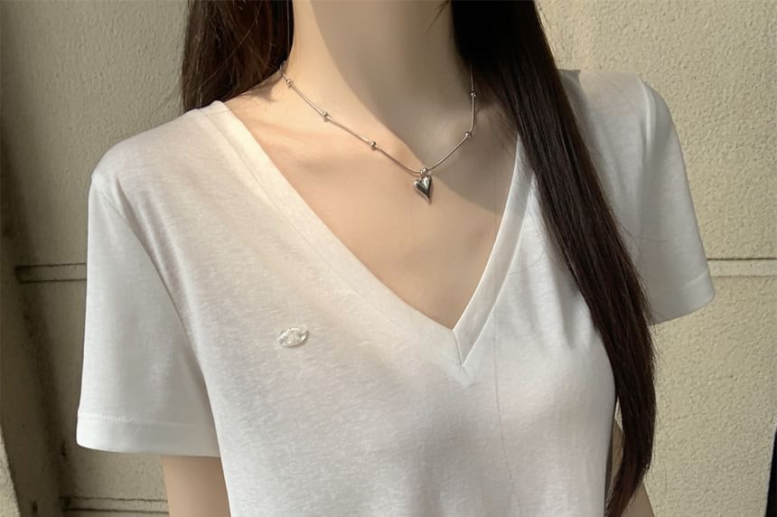 V-Neck Short-Sleeved Plain Loose-Fit Tee