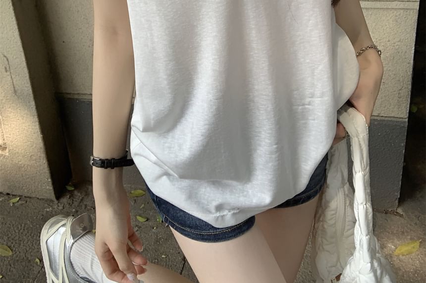 V-Neck Short-Sleeved Plain Loose-Fit Tee