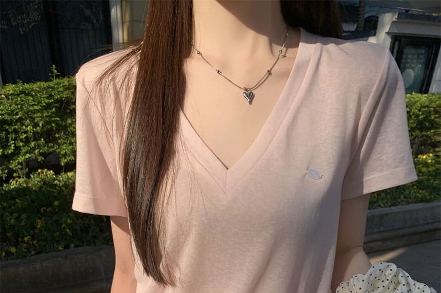 V-Neck Short-Sleeved Plain Loose-Fit Tee